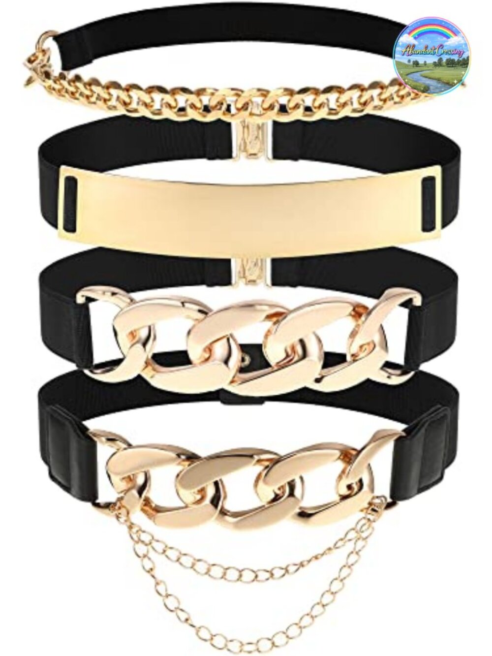 Women Stretch Waist Belt Set Gold Metal Buckle Elastic Chain Wide Belts